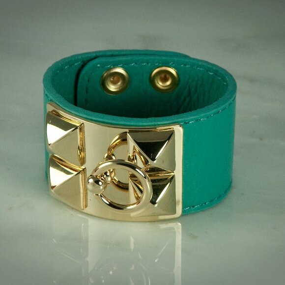 CHOOSE: ORANGE, RED, OR TURQUOISE LEATHER BRACELET WITH GOLD RING ACCENT - Picture 6 of 8